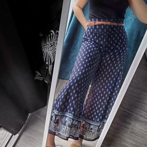 Boho High Waisted Navy Blue Printed Bottoms